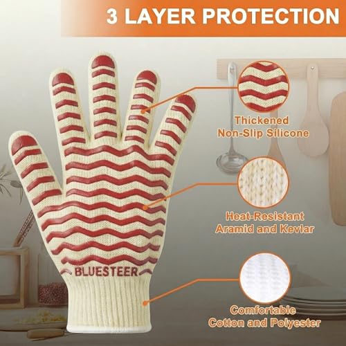 Oven Gloves 932°F Heat Resistant Oven Mitts with Fingers (White-red / One Size Fits Most)