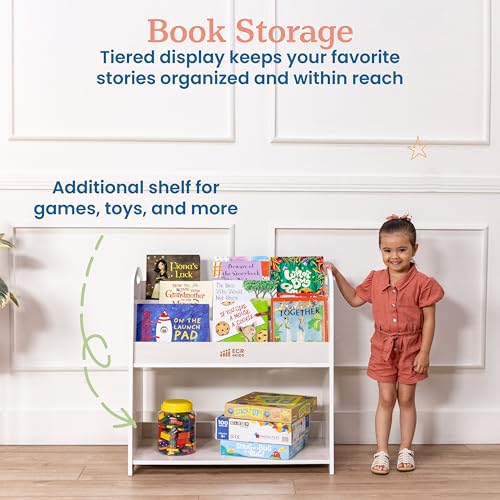 3 Shelf Floor Book Display with Handles and Storage (White Wash)