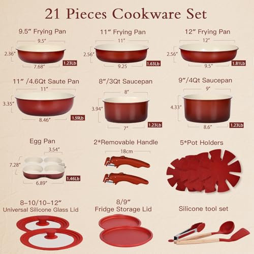 Pots and Pans Set Non Stick (Red Black Gradient / 21PCS-Big Size)