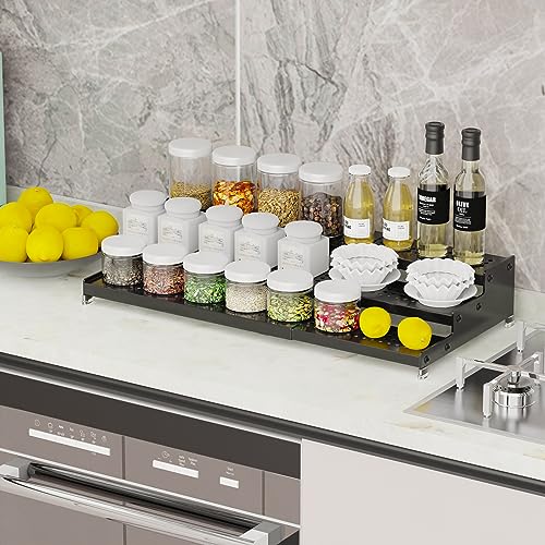 Expandable Spice Rack organizer with 3 (Black / 2 PACKS/BLACK)