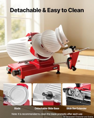 Commercial Meat Slicer 340W Electric Deli Food Slicer 10 inch Blade (10 inch / Red)