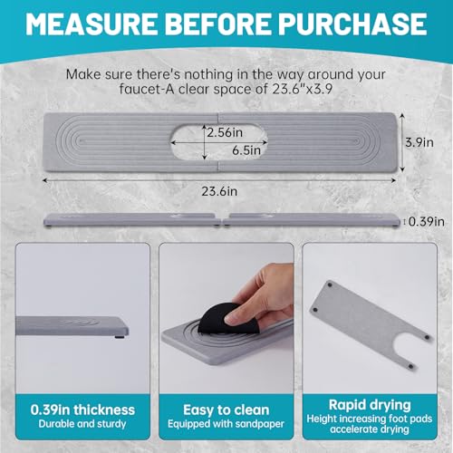 Stone Faucet Mat for Kitchen Sink Oval Hole Bathroom sink splash guard (Gray)