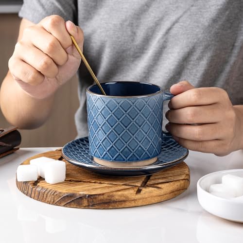 6 OZ Stackable Coffee Mugs Set of 4 (Moonlight Blue / 6 Ounces)