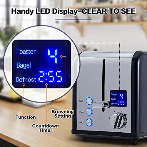 2 Slice Stainless Steel Toaster with Digital LED Display (Black Stainless Steel / 2 Slice)