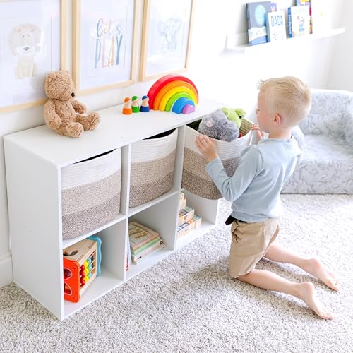 13 Inch Cube Storage Bins Cotton Rope Woven Baskets for Organizing 3 (3-Tone Brown / 13 x 13 x 13 (Standard))