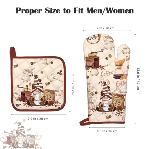 Coffee Gnome Oven Mitts and Pot Holders Set (Coffee / Oven Mitt x1 & Pot Holder x1)
