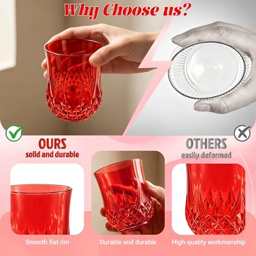 40 Pack Plastic Stemless Wine Glasses (Red)