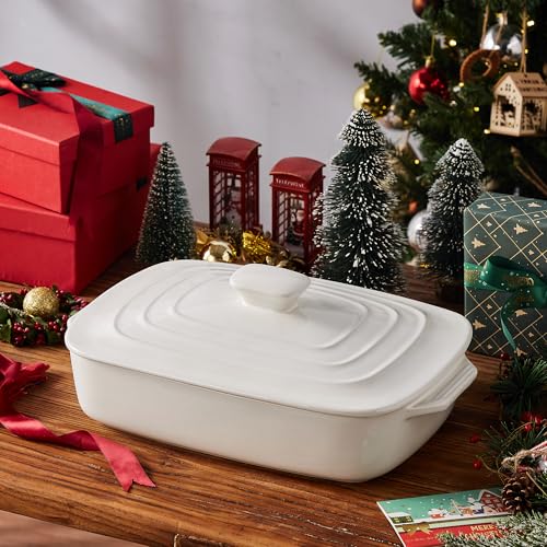 Large Ceramic Casserole Dish with Lid (White)
