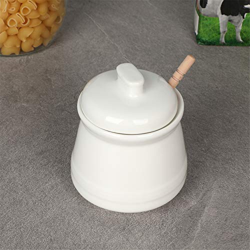 Honey Jar with Lid and Honey Dipper (White)