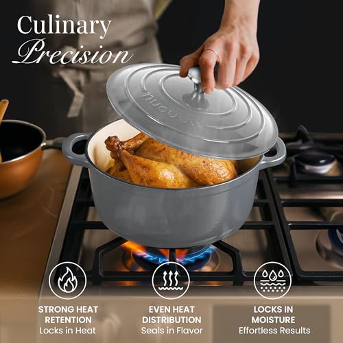 Enamelled Cast Iron Dutch Oven Pot with Lid (Grey / 6.4-Quart - Deep)