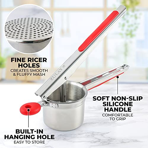 Premium Large 15oz Potato Ricer (Fixed Disc / Red & Silver)