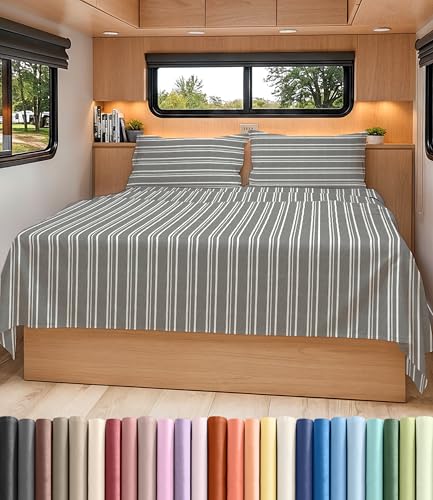 Short Queen Size 4 Piece Bed Sheet Set (41 - Grey Stripes 3 / Short Queen)