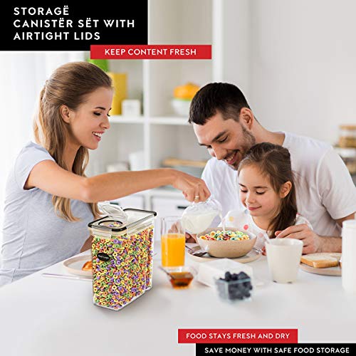 Cereal Containers Storage 4L Set of 4 Airtight Food Storage Containers with Lids Cereal Dispenser Countertop Pantry Organization Canister for Rice Flour & Sugar 1 Marker 8 Labels (Standard 4 Pack)