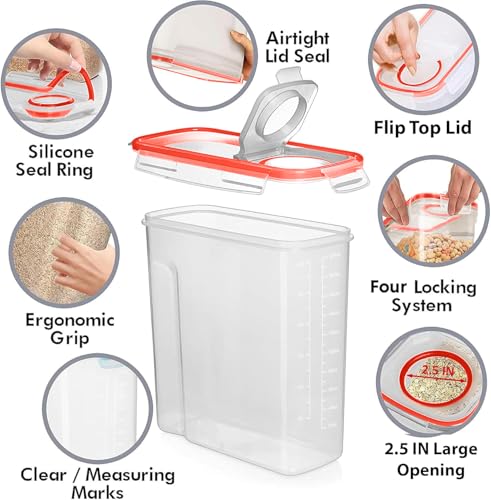 2 Pack (6.3L / 213OZ) EXTRA Large Airtight Food Storage Cereal Containers for Bulk Food Storage BPA-Free Plastic Container, Pantry Organization and Canister for Rice, Pasta, Sugar & Flour (Red)