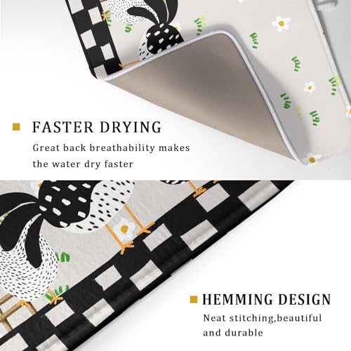 Black Rooster Dish Drying Mat for Countertop 18x24 Inches Buffalo Plaid Microfiber Drainer Rack Pads Fast Dry Dishes Mats Kitchen Accessories (Black Rooster / 18" x 24")
