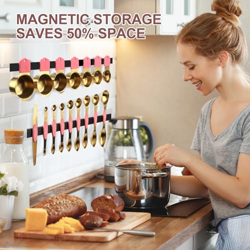 16 Piece Magnetic Measuring Cups & Spoons Set (16-Piece Pink & Gold)