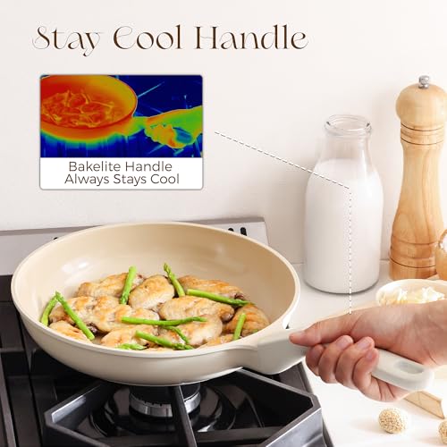 Nonstick Ceramic Frying Pan with Lid (8" W/Lid / Coconut White)