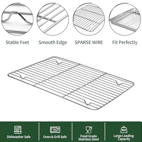 Baking Sheet with Wire Rack Set [2 Quarter Sheet Pans + 2 Wire Racks ] (12 inch)