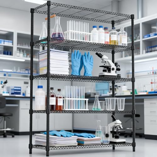 1750LBS 47.2" W 5 Tiers Shelf Steel Storage Shelves Shelving Unit Steel Organizer Wire Rack for Home (5 tier, 17.7" D x 47.2" W x 72.4" H / Black)