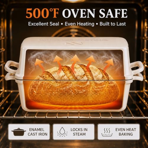 2 in 1 Enameled Cast Iron Bread Pan with Lid (9"×5" White)