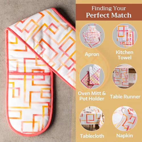 Double Oven Mitts 100% Cotton Double Oven Glove (073 - Summer Maze / 7" x 35" (Double Oven Mitt))