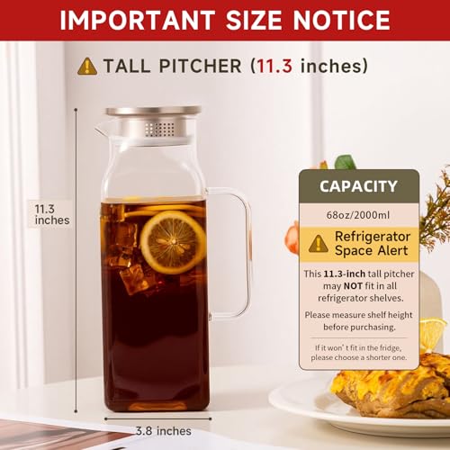 Glass Pitcher with Lid and Spout (68 oz(2 Pack))