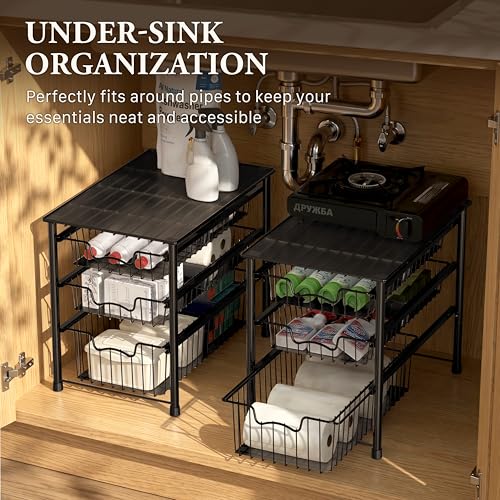Stackable 3 Tier Sliding Basket Organizer Drawer (3-tier / Black)