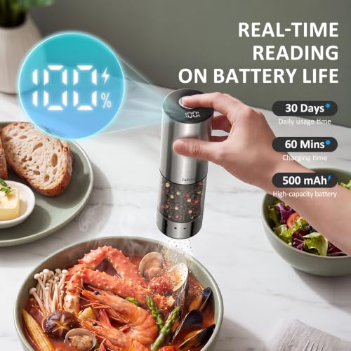 Rechargeable Electric Salt and Pepper Grinder Set with Charging Base (Silver / Set)