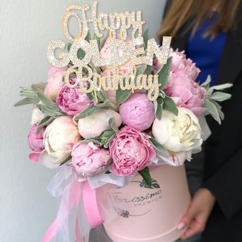 Happy Golden Birthday Cake Topper Rhinestones Golden Birthday Cake Toppers (Happy Golden Birthday- Gold)