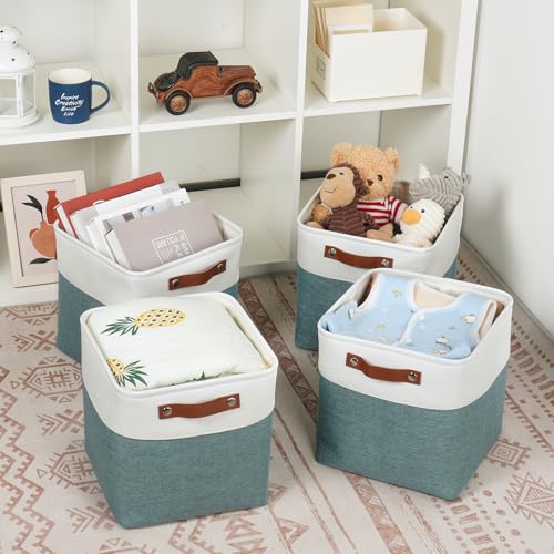 11x11 Cube Storage Bins for Organizer (White&Dark Green / S-11"x11"x11")