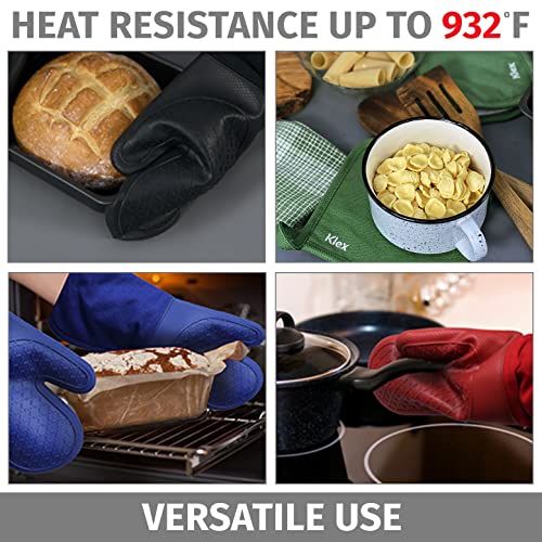 Extra Long Silicone Oven Mitts and Pot Holders (Oven Mitts Set / Red)