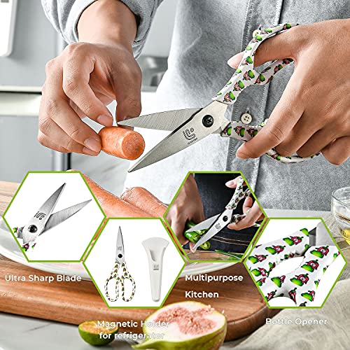 Kitchen Scissors Heavy Duty Kitchen Shears with Magnetic Holder Made with Japanese Steel 4034 (White/Chili)