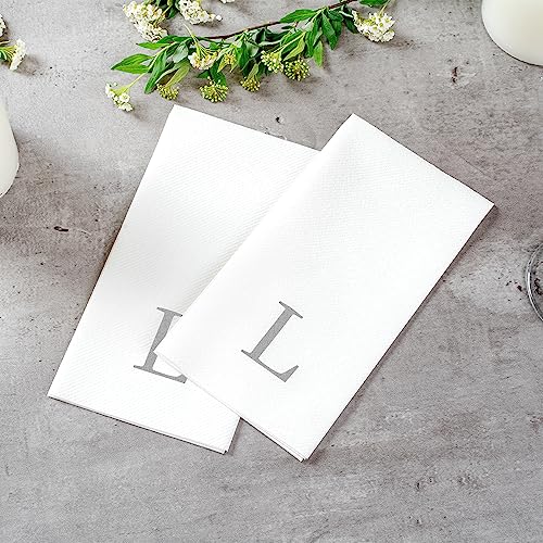 Silver l White Linen Feel Guest Towel Napkin (Silver / 2000 Count / L)