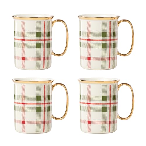 Holiday Plaid Christmas Porcelain Mug Set for 4 (Mugs, Set of 4)