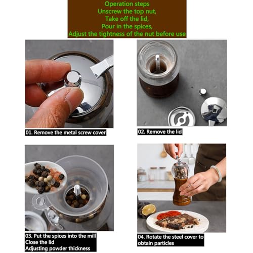 Salt and Pepper Grinder Set Wooden Manual Pepper Mill Fresh Ground Spices (Walnut color 2pcs-6in)