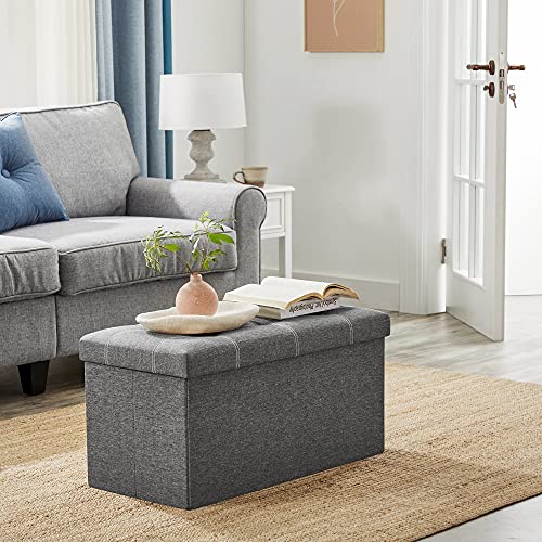Ottoman Storage Bench (Dark Gray + White / 15"D x 30"W x 15"H (without Flipping Lid))