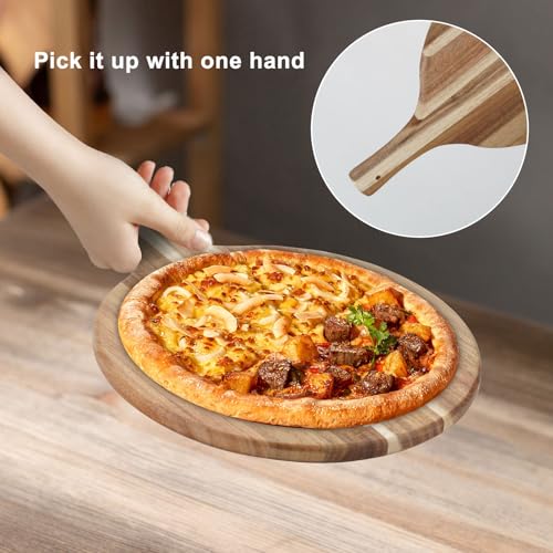 Acacia Wood Round Cutting Board with Handle (15.7"L x 11.8"W)