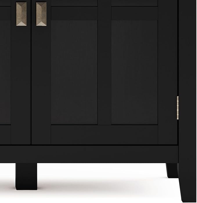 SIMPLIHOME Artisan SOLID WOOD 66 Inch Wide Contemporary Wide 4 Door Storage Cabinet in Black, For the Living Room, Entryway and Family Room