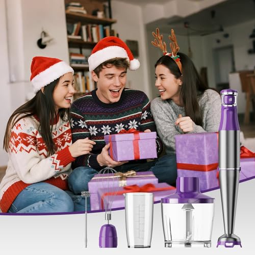 Immersion Blender Handheld 5 in 1 Hand Blender Set 1100W Heavy Duty (Purple / 5 in 1)