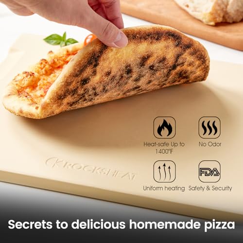 15x12 Inch Pizza Stone & 12 Inch Rotatable Pizza Peel Set (15" x 12" | With Pizza Peel)