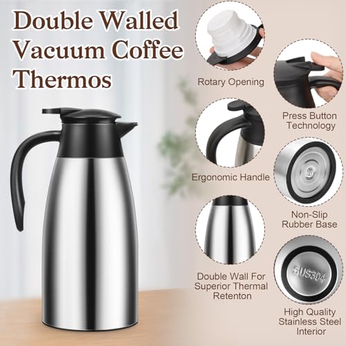 2 PCS 68 OZ Thermal Coffee Carafe (Silver / 68 oz)