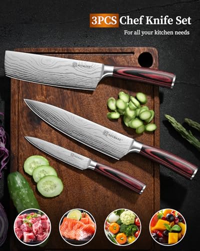 3 Pieces Kitchen Knife Set (Red 3pcs)