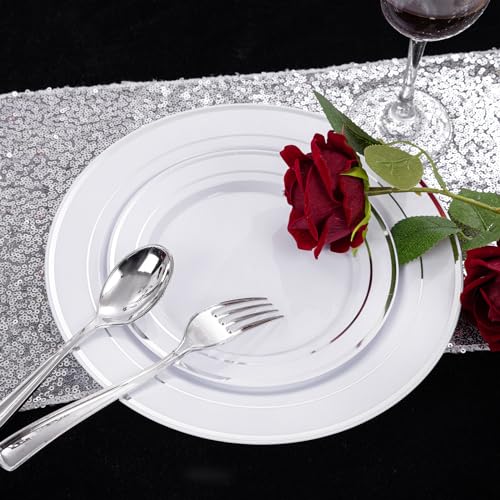 200 Pcs Silver Plastic Plates (Silver / 200 Pcs)