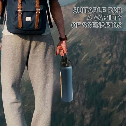 32oz Glass Water Bottle with Straw and 2 Lids (Dark Blue / 32 Ounces)