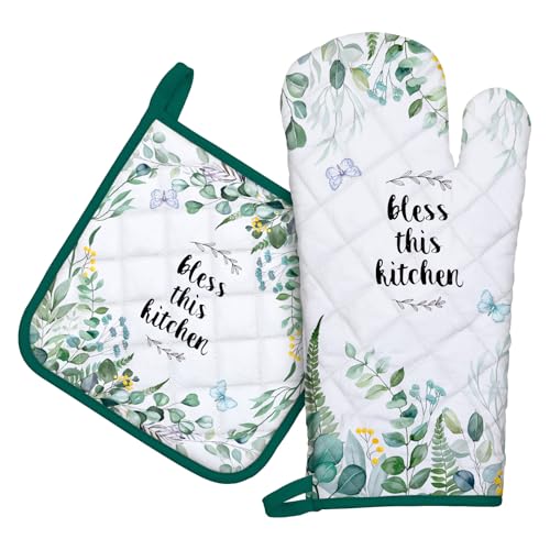 Eucalyptus Leaf Oven Mitts and Pot Holders Set (Eucalyptus / Oven Mitt x1 & Pot Holder x1)