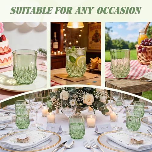40 Pack Plastic Stemless Wine Glasses (12oz-sage green)