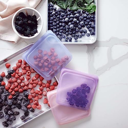 Premium Reusable Silicone Bags and Lunch Bag (Rainbow Splash + Purple Wave + Blue Current / 3-Pack)