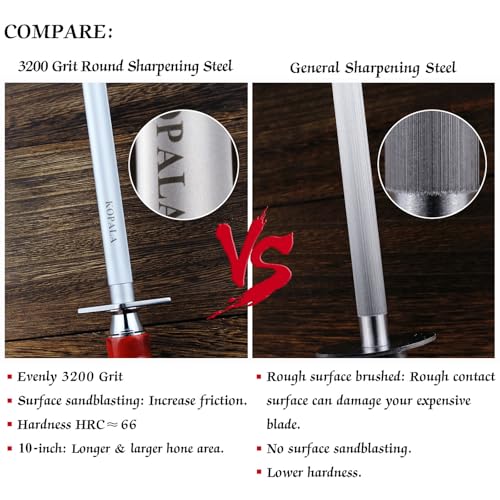 Sharpening Steel Knife Sharpener Rod Round 10 IN Honing Steel for Knife (Round 10 inches Red)