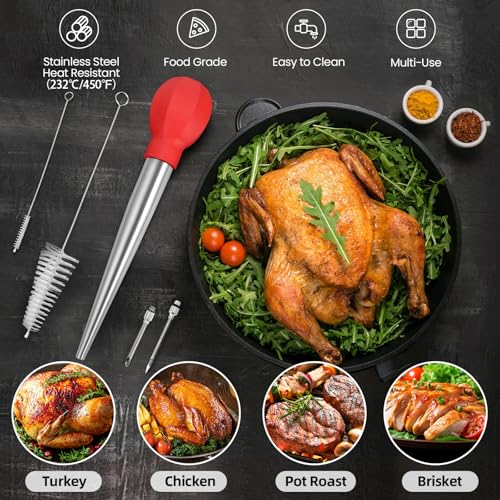 Large Turkey Baster with Cleaning Brush & Needle (Red)