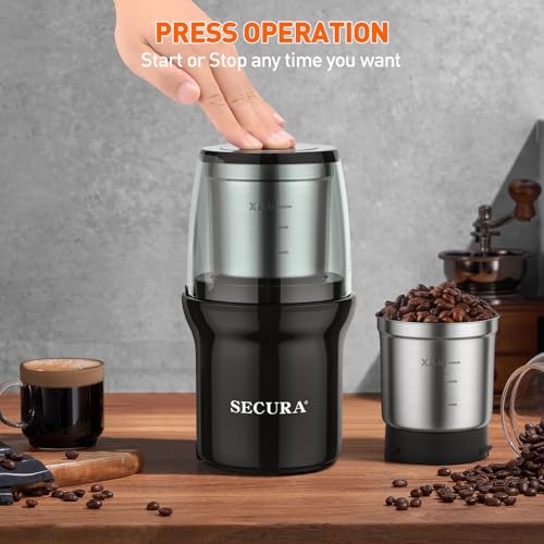 Electric Coffee and Spice Grinder (Black / 2 removable bowl)